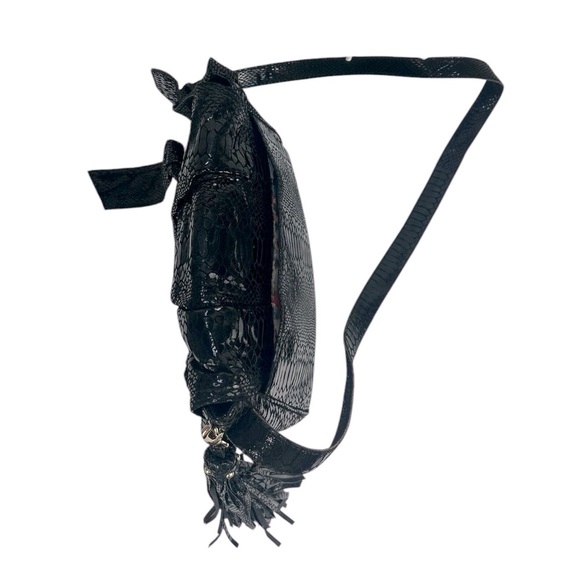 Vintage Carlos Falchi Snake Print Patent Leather Crossbody Bag Black - Picture 8 of 15